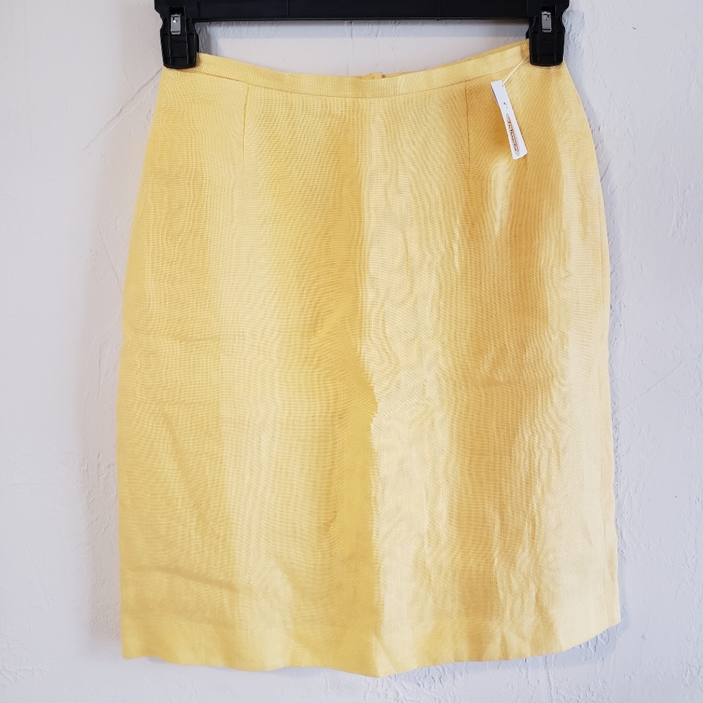 NWT Talbots linen mini skirt in yellow, back pocket, fully lined, size 4